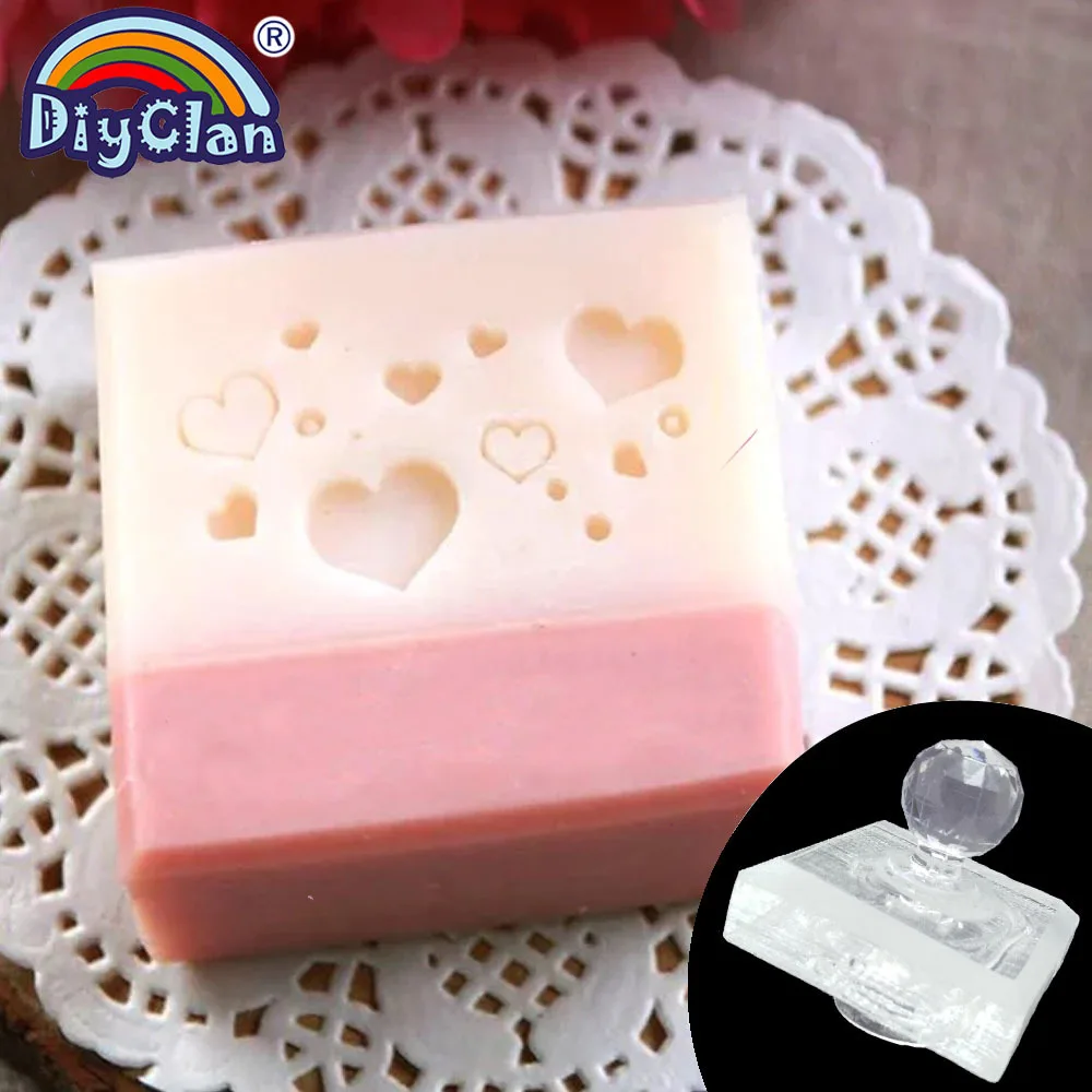 

Heart Shape Handmade Soap Stamp Transparent Diy Natural Organic Glass Soap Making Chapter With Handle Acrylic Seal Love Gift