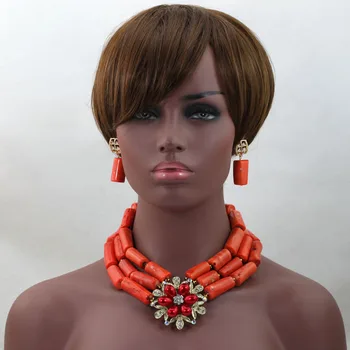 

Handmade African Big Coral Beads Jewelry Set Chunky Pink Nigerian Wedding Bridal Coral Necklace Jewelry Set Free Shipping HX562