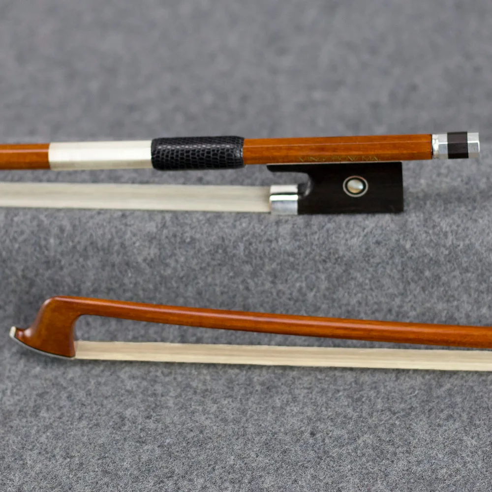 VINGOBOW Master Violin Bow 4/4 - Round Pernambuco Stick With Pure Silver Mounted Ebony Frog