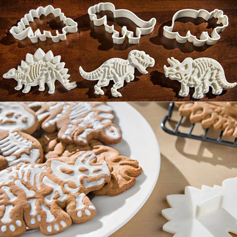6Pcs Plastic Dinosaur Cookies Cutter Biscuit Pastry Cake Fondant Mould Set Home