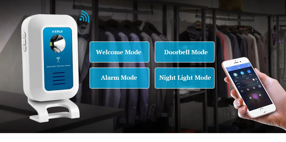 KERUI wifi сигнализация беспроводной дверной звонок приложение управление 32 тонов Добро пожаловать/дверной звонок/Будильник/Ночной светильник