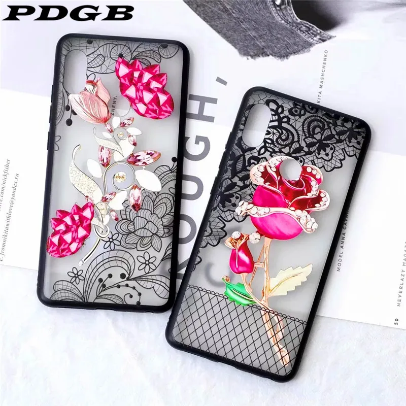 PDGB Rugged TPU Case For Xiaomi Mi A1 A2 Lite 5X Redmi 5 Plus 5A 6A Note 6 Pro Global F1 3D Flowers Lace Pattern Cover Shell |