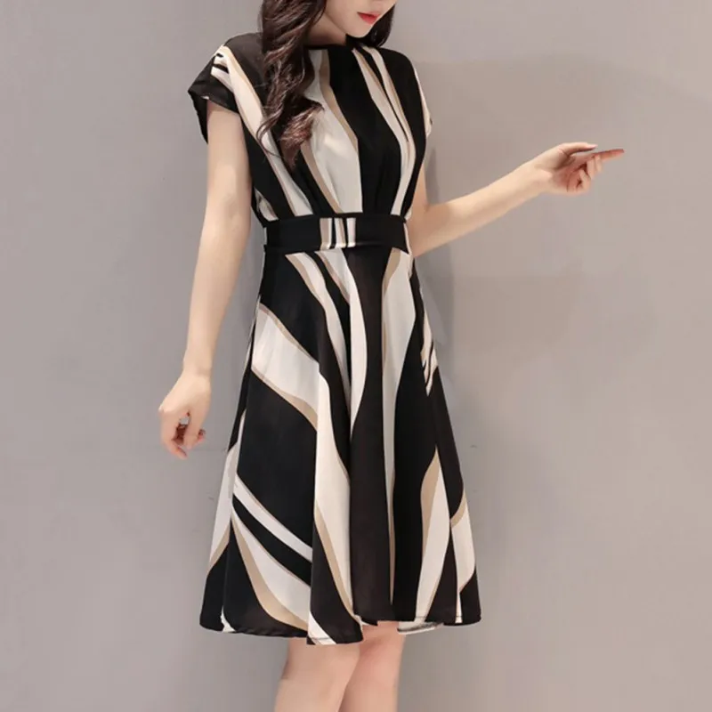 

Summer Dress 2019 Women Boho Style Stripped Beach Dress Elegant Party Dresses with Belt Vestidos de fiesta Plus Size XXXL