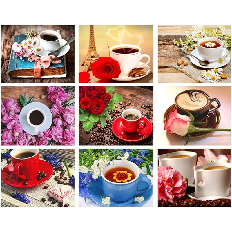 

MTEN Diamond Embroidery Flowers Picture Rhinestones Diamond Mosaic Flower Full Square Cross Stitch Kits Coffee Cup Home Decor