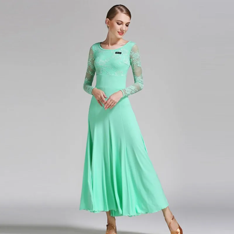 Lace Splicing Big A Hemline Ballroom Dance Dress Women Standard Social Dress Tango Waltz Costumes Spanish Dance Wear