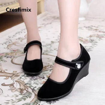 

Women Cute Comfortable Wedge Heel Cloth Flat Shoes Lady Casual Retro Ballet Dance Shoes Hotel Work Shoes Vrouwenschoenen E2387
