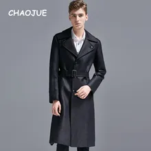 CHAOJUE Брендовые мужские черные удлиненные пальто из замши в английском стиле S к 6XL большой Размеры Тренч мужской Однобортный длинные бушлат продаж