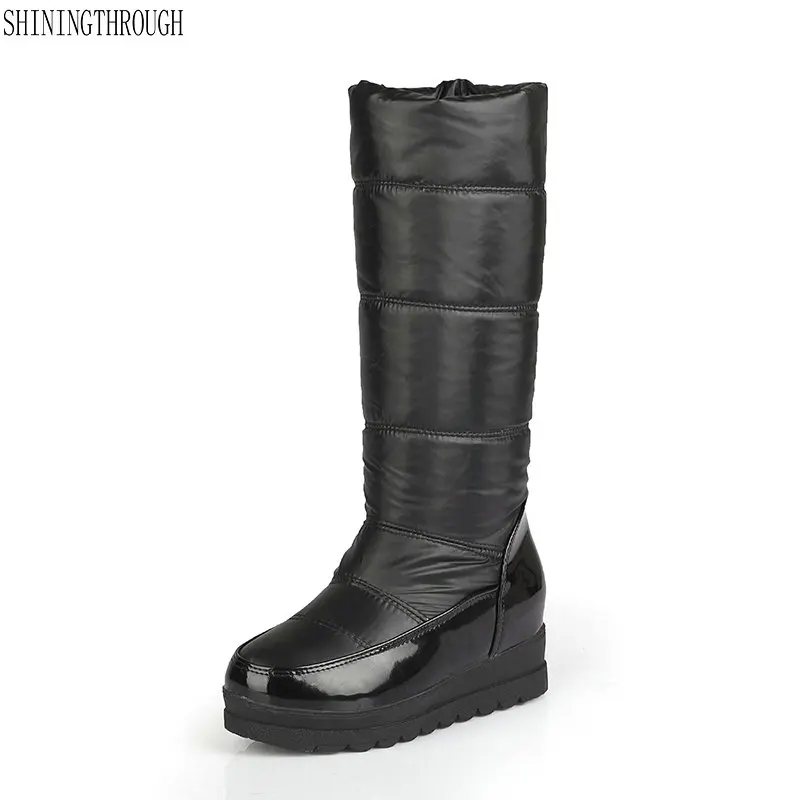 baratas Impermeáveis Botas de Neve Mulheres Tamanho Grande Do Joelho Botas Altas Botas de Salto Plana Artesanal 2018 Botas de Inverno Mulheres Sapatos de Moda Da Marca