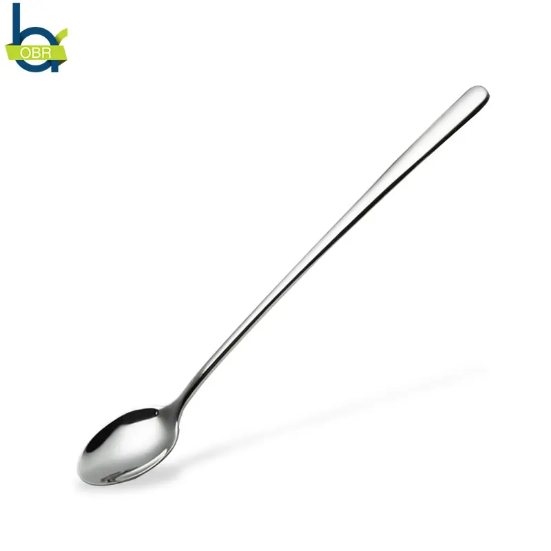 

OBR Stainless Steel Scoop With Long Handle coffee mixing spoons set cold drink fruit Ice Cream Dessert Teaspoon