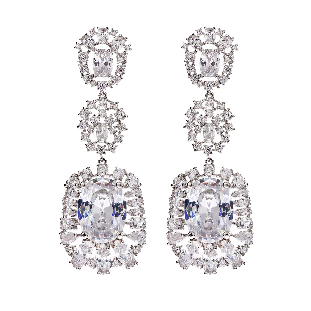 

New Gold Color Drop Long Earrings Wholesale Crystal Jewelry Brincos with AAA Cubic Zircon