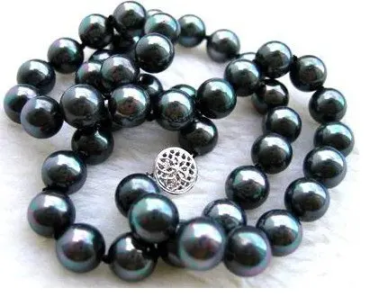 

8MM Genuine TAHITIAN freshwater black pearl necklace Fashion AKOYA Free shipping