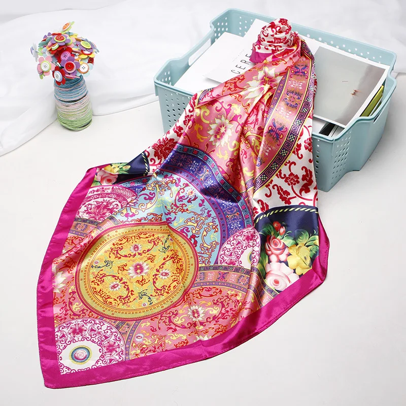 

Luxury Brand Shawl Hijab Scarf For Women Fashion Print Silk Satin Head Scarfs Female 90cm*90cm Square Shawls Scarves For Ladies