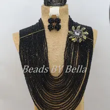 Классический черный Кристалл бусины Свадебная обувь в африканском стиле; набор ювелирных украшений для невесты Ювелирные наборы 2" дюймов набор длинных ожерелий ABF232