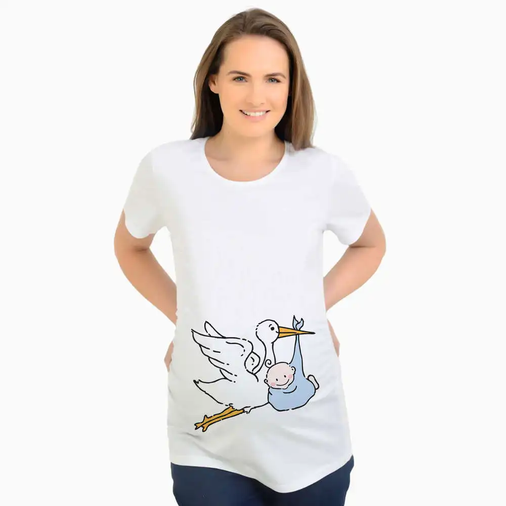 2018 Забавный беременных Для женщин футболка Для женщин Повседневное птица дать вам ребенка Беременность Одежда для беременных материнская