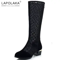 Lapolaka/2019 г. большой размер 33-43, Прямая поставка, сапоги до середины икры из сетчатого материала, женская обувь, женская обувь на не сужающемся
