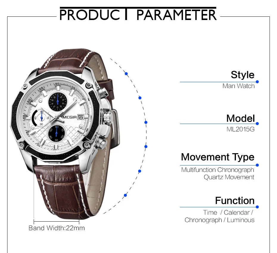 Megir официальный часы кварцевые мужские модные натуральная кожа хронограф часы для легкой Мужчины Мужской студенты Reloj Hombre