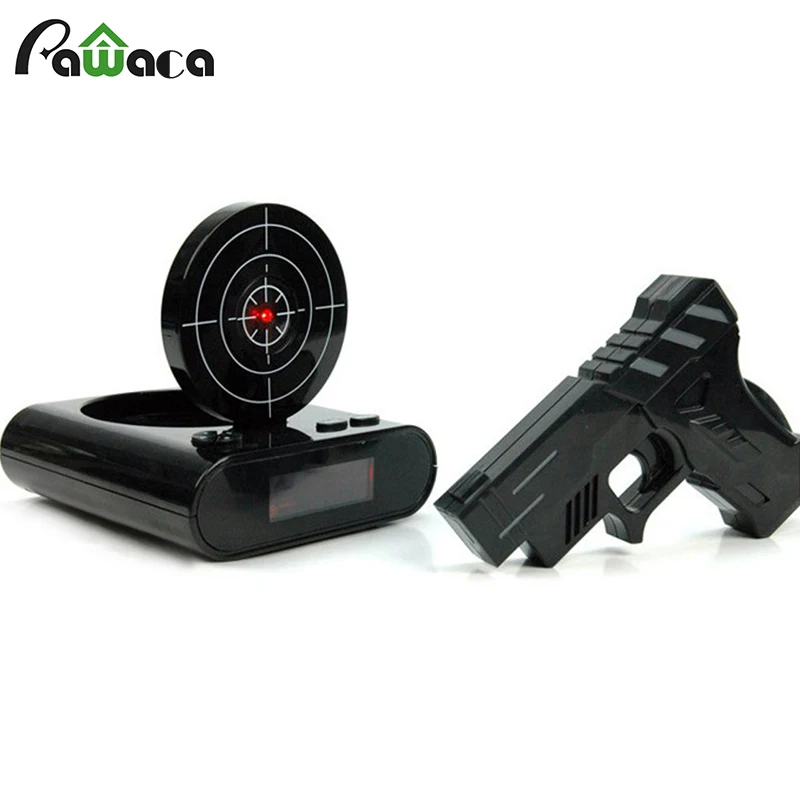 1 Set Gun Alarm Clock Shoot Alarm Clock Recordable Gadget Target Desktop Digital Bedside Snooze Table Alarm Clocks Creative Gift