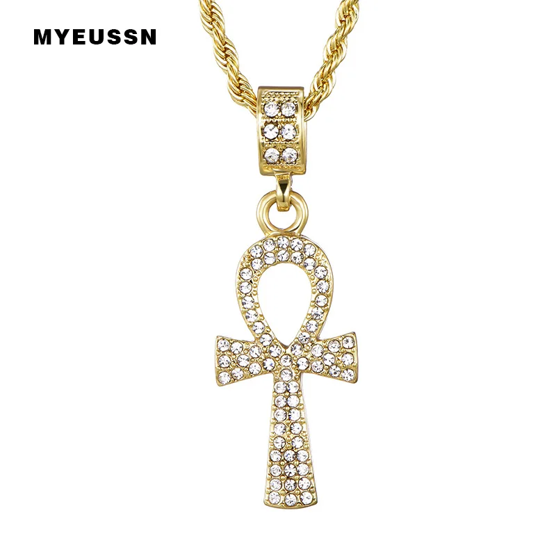 Bling Jewels украшение кристалл Ankh кулон/ожерелье мужской ледяной из сплава Веревка