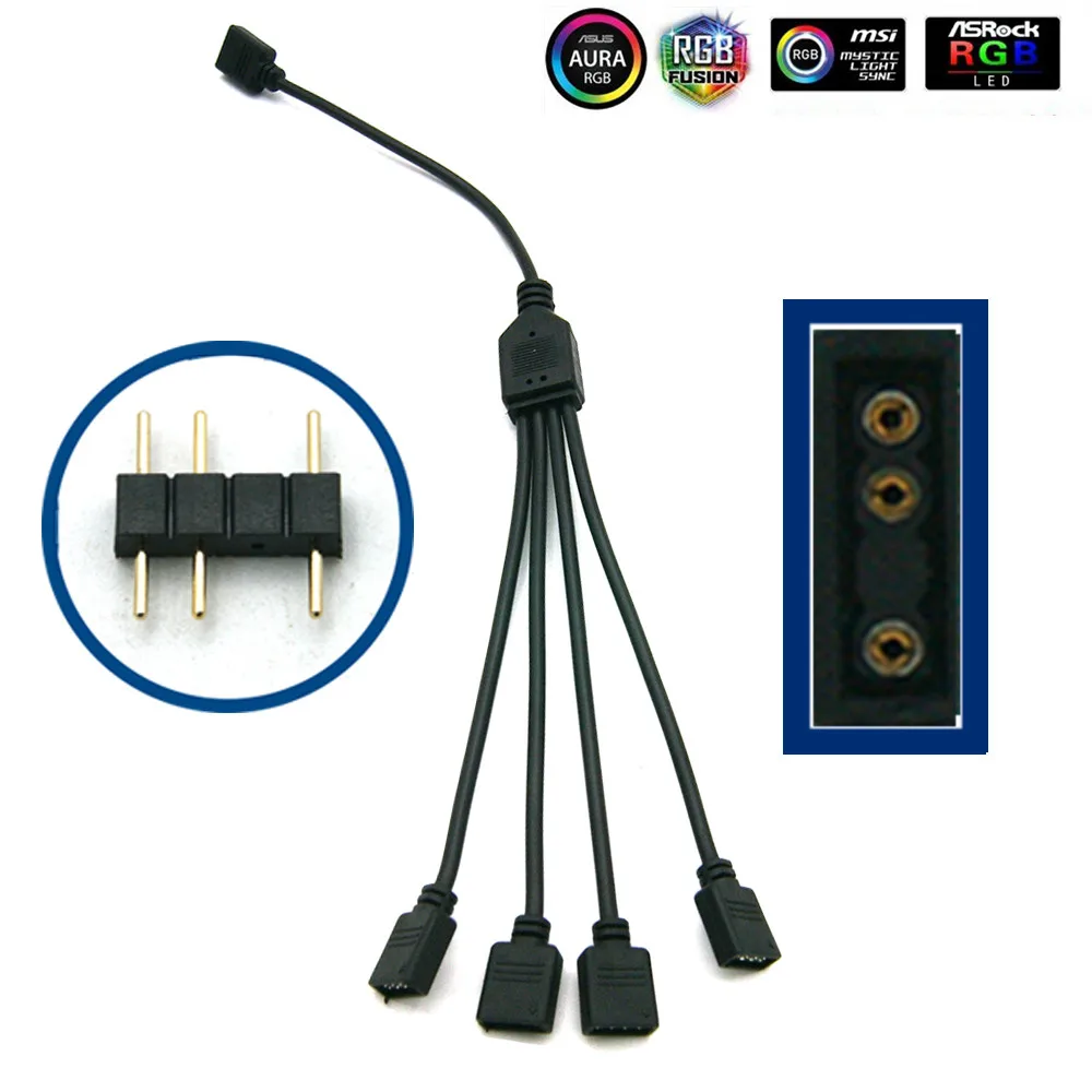 Материнская плата AURA RGB разветвитель Интерфейс 12 V/5 V прибор приемно-D-RGB синхронизации концентратор передачи мм, удлиняющий кабель, для ASUS GIGABYTE MSI