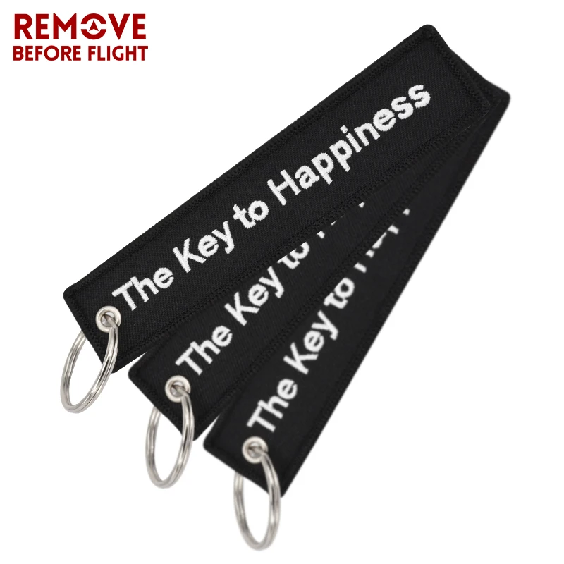 

Fashion The Key to Happiness Key Chain 3PCS/LOT Black Embroidery Tag Label Bijoux Keychain Key Ring Chaveiro bijoux Jewlery Gift