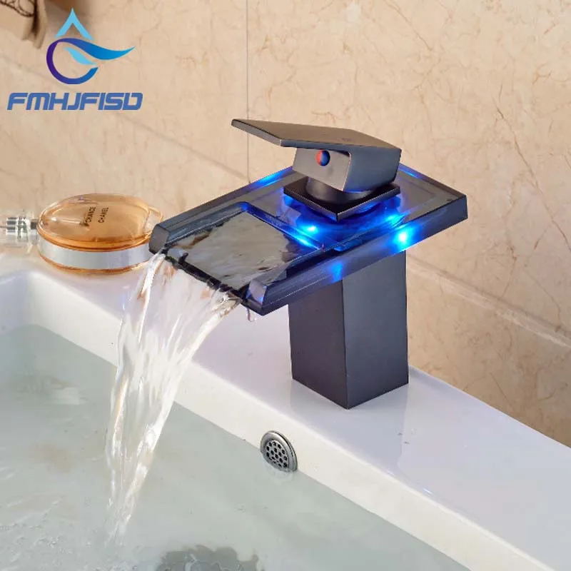 

Wholesale And Retail 3 LED Color Changing Waterfall Bathroom Faucet Vanity Sink Mixer Tap Oil Rubbed Bronze