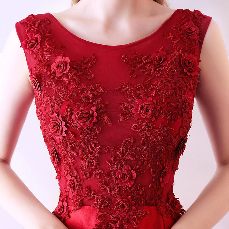 Женское вечернее платье SSYFashion элегантное атласное цвета красного вина с высоким