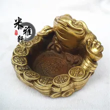 Антикварный, антиквариат китайский латунный резной Jin Chan пепельница