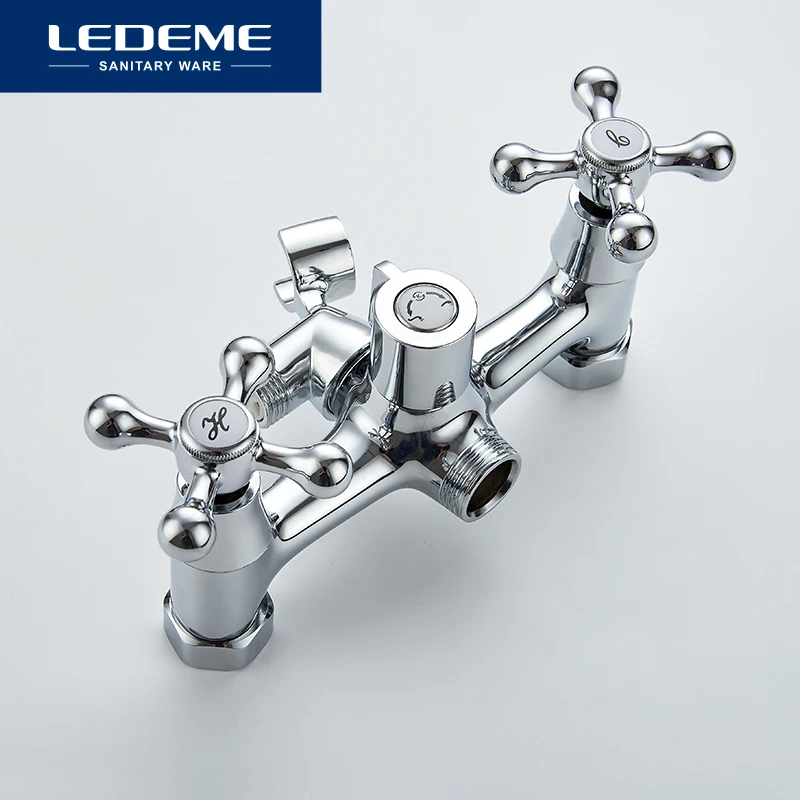 LEDEME صنبور حوض استحمام دش الحنفيات الكلاسيكية الكروم مطلي حامل واحد طويل الأنف النحاس الحمام صنبور حمام صنبور حوض خلاط L2308