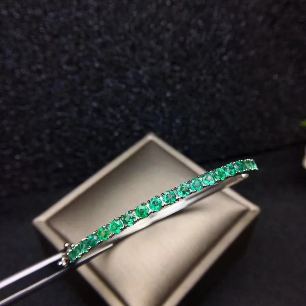 Bracelet en pierres précieuses vertes naturelles vert émeraude S925 argent simple rond mince femme