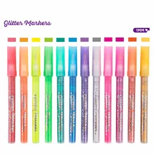 Marcador de purpurina de 12 Colores, tinta de pigmento de escritura microporosa de 1mm, resistente al agua, no tóxico, suministros de arte escolar para dibujo, A6848