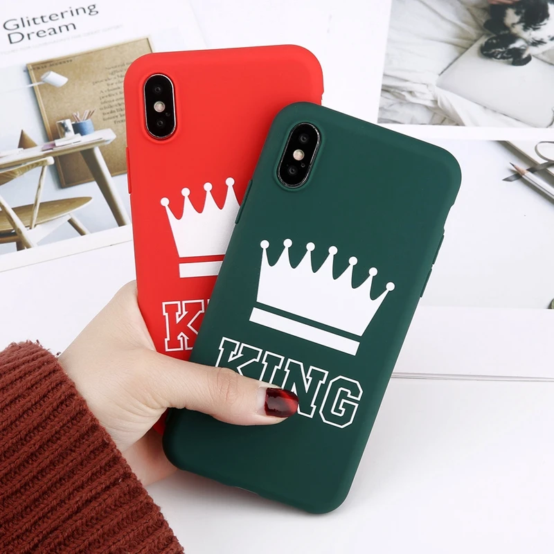 Матовый чехол для телефона с короной для iPhone 11 Pro Max XS Max X XR King queen чехол s 7 6 6s 8 Plus сплошной карамельный цвет Мягкий ТПУ полный Чехол