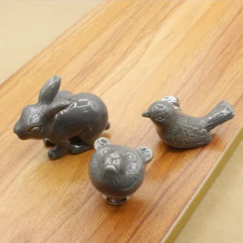 

10pc Cute Cartoon porcelain drawer Knobs and Handles For Kid Rooms Cabinet Door Knob Cupboard Drawer Wardrobe Pull in Grey Color