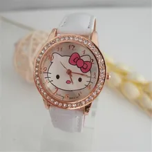 Высокое качество Прекрасный hello kitty часы детская одежда для девочек Женщины Кристалл платье кварцевые наручные часы kt020