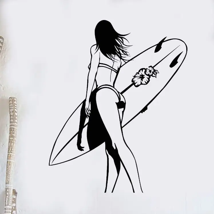 

Vinyl Wall Stickers Surfing Girl Wall Decal Beach Style Water Sports Wall Mural Home Decor Surfer Design Vinyl Wallpaper AY1036