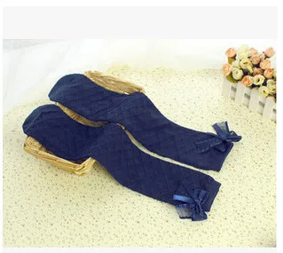 Брендовые весенне-осенние детские носки Длинные носки для маленьких девочек Однотонные теплые гольфы с кружевным бантом гетры принцессы для девочек - Цвет: dark blue