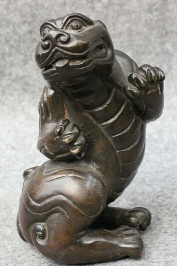

shitou 001575 Folk Chinese Bronze FengShui Guard Foo Fu Dog Lion PiXiu Beast Statue Animals
