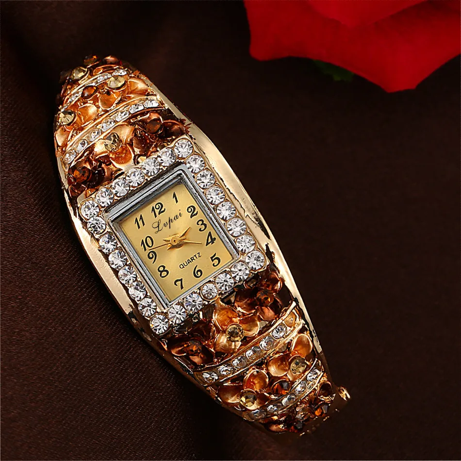 

LVPAI Brand Luxury Watch Women Gold Fashion Flower Watch Casual Women Quartz Wristwatch Crystal Dress Vintage Watches 533