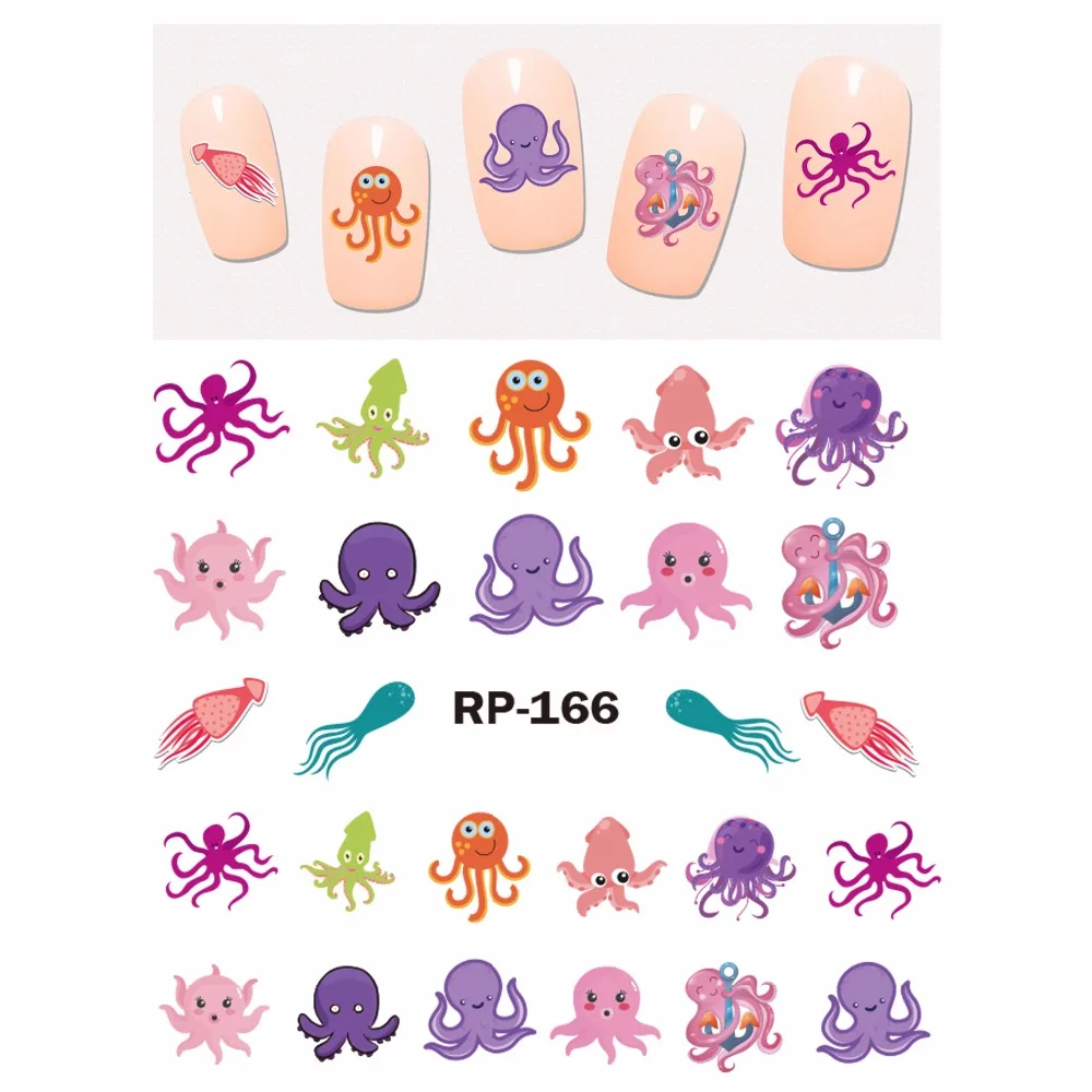 Дизайн ногтей красивые наклейки для ногтей водная наклейка слайдер мультфильм под морскими звездами желе Клоун Рыба Осьминог раковины RP163-168