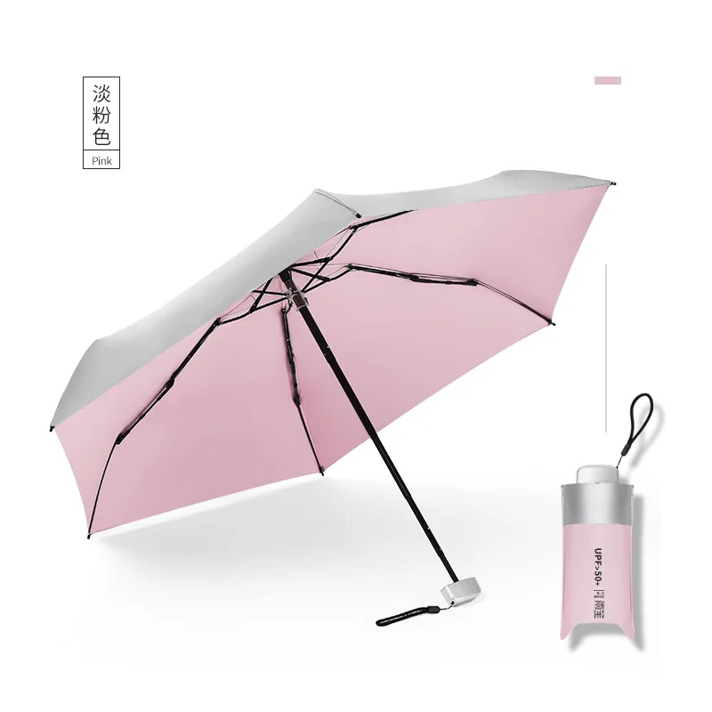 Pocket mini umbrella UV sun umbrella rainproof windproof light folding portable umbrella for boys and girls S517 - Color: Pink