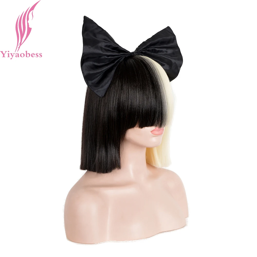 Yiyaobess 10 дюймов синтетические Короткие Омбре волосы для женщин прямые СИА парик косплей микс черный светильник золотой боб парики для вечерние
