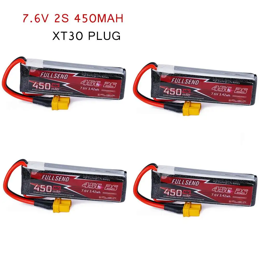 

1 / 2 / 4PCS FULLSEND 7.6V 2S 450mAh HV 45C Lipo Battery XT30 Plug RC Battery for RC Drone FPV Racing RC Models Spare Part DIY