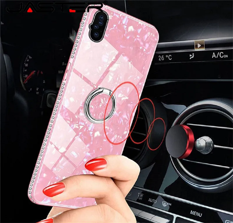 

JASTER For iphone X XR XS Max Finger Ring Kickstand Cases For iphone 8 7 Plus 6 6s Plus Bling Conch Shell Tempered phone Cover