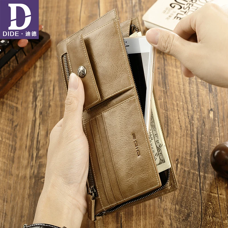 

DIDE 2018 New Design Genuine Leather Wallets men Large capacity Cell Phone Long wallet male Coin Purse Chinese famous brand 771
