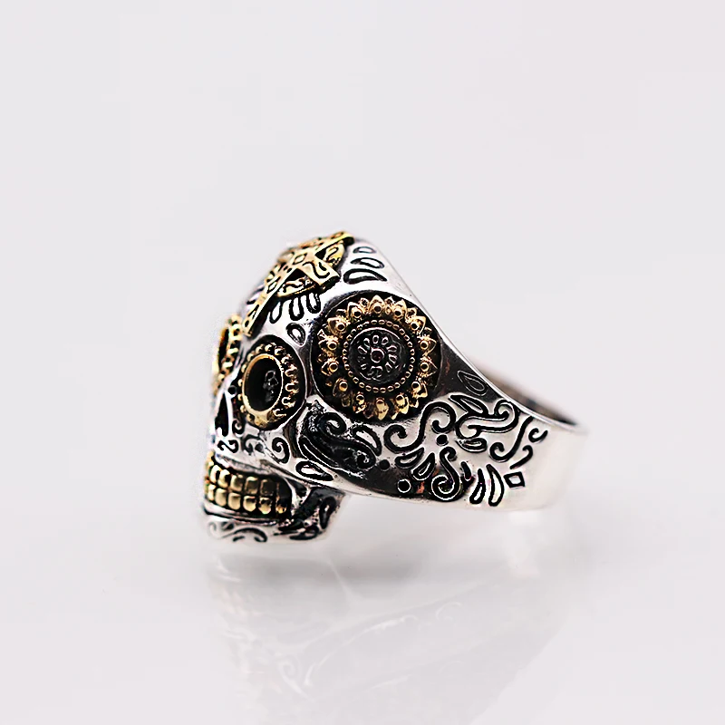 SOQMO роскошные твердые 925 пробы серебряный череп кольцо для мужчин винтаж панк рок крест золото большой тяжелый мужчин s готический кольца SQM107