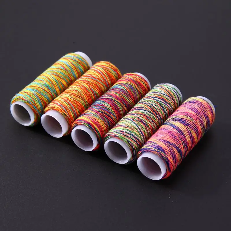 5pcs Sewing Thread Hand Quilting Rainbow Color Embroidery Sewing Thread Convenient and Practical 