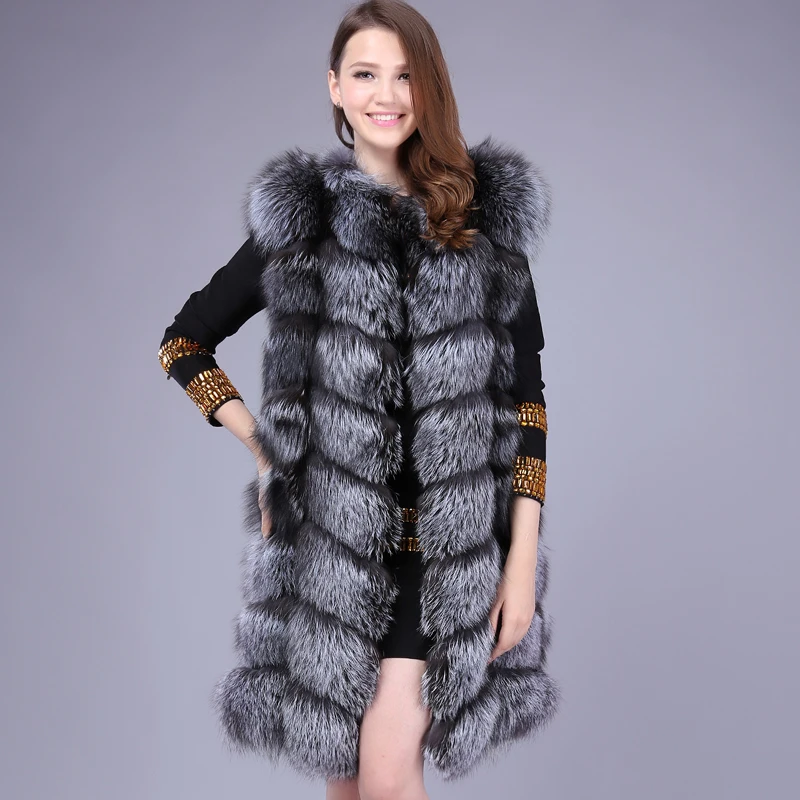 Buy women real silver fox fur vest lady fashion casual natural fox fur
