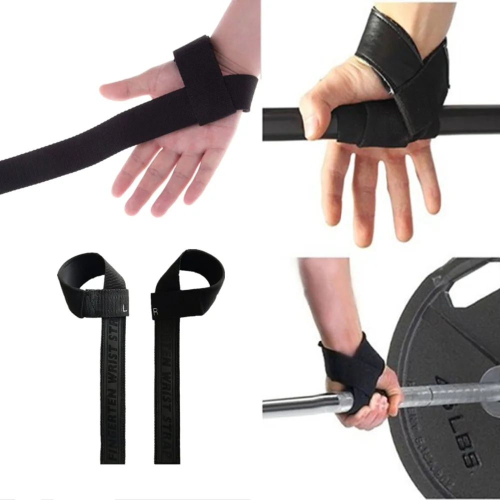 Weight Lifting Straps Gym Sports Fitness 1 Pair Wrist Belt Strap Hand Support Black Body Building Training Protection Barbell