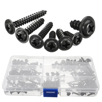 

210Pcs Carbon Steel Phillips Wafer Head Flange Self Tapping Screw Black Assortment Kit 4g 6g 8g 10g