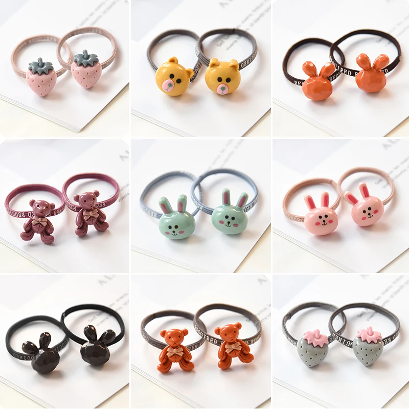 

2019 2Pcs/Pair Fashion Korea Children Fruit Animal Cute Cartoon Pendant Elastic Hair Bands Princess Girl Hair Accessories