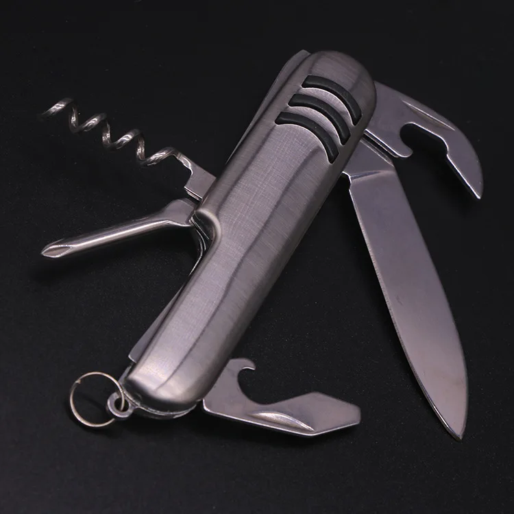 Мини 5 в 1 складной многофункциональный швейцарский нож, уличный охотничий нож, армейский Карманный Походный набор, стальной нож для выживания, многофункциональный инструмент для повседневного использования - Цвет: Silver